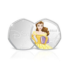 Disney Gift Princess Belle Beauty & the Beast 50p Shaped Collectable Silver Coin