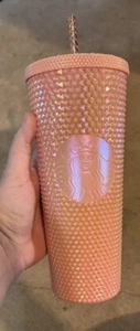 Starbucks 2024 Holiday Peach Pink Iridescent Studded Cold Cup Tumbler 24oz - Picture 1 of 4