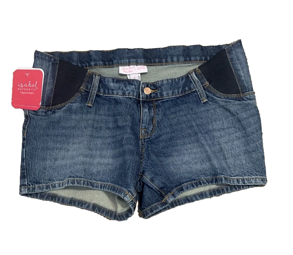 Side Panel Midi Maternity Jean Shorts - Isabel Maternity by Ingrid & Isabel Sz 6