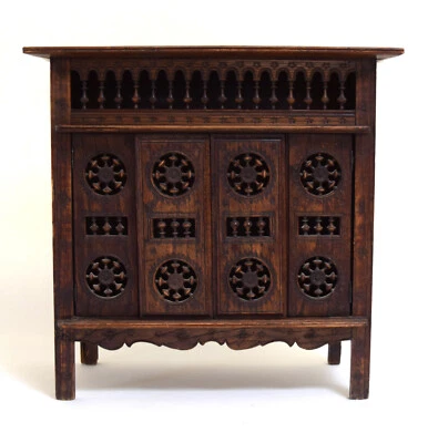 Antique Breton Salesman's Sample Wood Carved Miniature Cabinet Sliding Doors - Image 1 of 4