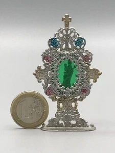 Kleine Schöne Monstranz Zinn Glas Hausaltar Altar Puppenstube Zubehör Alt Antik - Bild 1 von 4