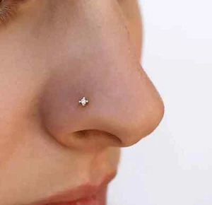 Echter 0,03 ct Diamant Nasenstecker Schraubring Piercing Pin 18 Stärke 14 Kt Gelbgold - Bild 1 von 14