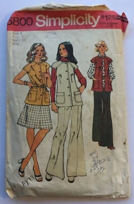 Vintage 1973 Simplicity sewing pattern 5800 women's vest skirt pants size 8, cut - Image 1 of 2