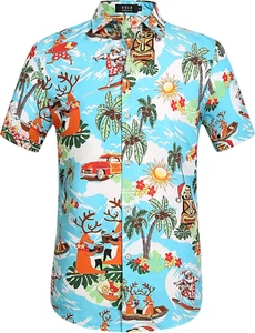 SSLR Men'S Santa Claus Party Tropical Ugly Hawaiian Christmas Shirts - Picture 1 of 12