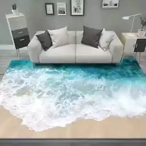 Alfombra de piso rectangular antideslizante ligera con estampado costero de playa 3D - Imagen 1 de 9
