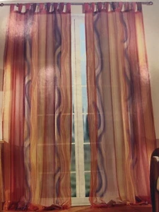 2 Translucent Decorative Pink/Purple Stripe Curtains + Tie backs 256/245 x 135cm - Picture 1 of 3