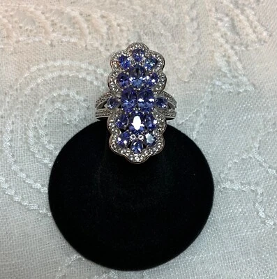 Tanzanite & White Zircon Ring in Sterling Silver Setting Size 6.75 New Foto 1 de 4