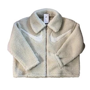 Nike Sportswear Swoosh Womens Full Zip Sherpa Jacket Off White DV7073-010 Size L - Picture 1 of 8