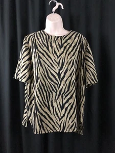 Jordana Size L EUC Women’s Animal Print Black Brown Short Sleeve Blouse - Picture 1 of 6