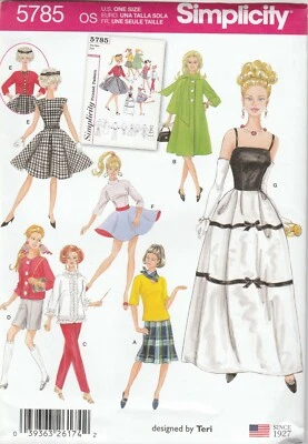 Simplicity Pattern 5785 Retro Clothes for 11 1/2" Fashion Doll such as Barbie - image 1 of 2