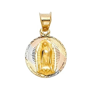 14K Tri Color Gold Diamond Cut Guadlupe Stamp Religious Pendant - Picture 1 of 4
