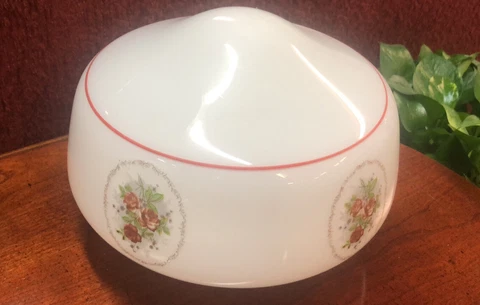 Vintage Rose opal glass schoolhouse shade 4" fitter. Replacement Cover, Floral Cover