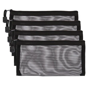 4Pcs Mesh Zipper Bags, A6 Travel Cases Nylon Makeup Pouches, Black - Picture 1 of 5