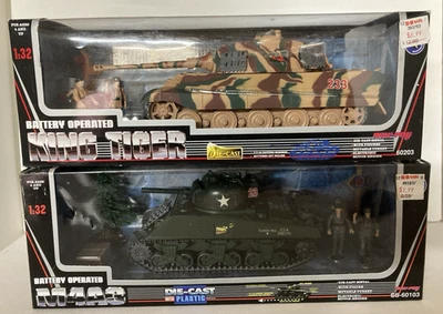 Newray 1:32 King Tiger & M4A3 Diecast Battery operated Tanks 1998 - Image 1 of 4