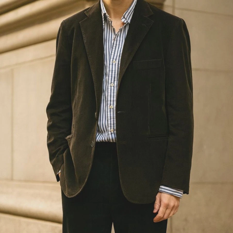 J. Abrigo Blazer Chaqueta Deportivo CREW Negro Pana Triple Botón Para Hombre Talla XL Foto 1 de 4