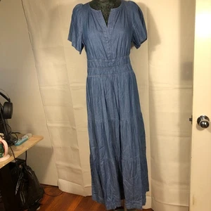 Tommy Hilfiger Größe 10 blau Jeans Maxi/lang Kurzarm Stufenkleid neu mit Etikett $ 119 - Bild 1 von 15