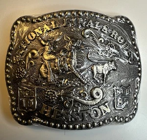 Fibbia cintura vintage 1985 Hesston NFR Rodeo NOS Roper Cowboy finali nazionali - Foto 1 di 3