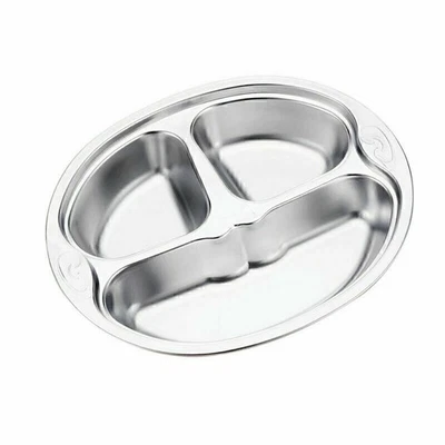 Cartoon Stil Edelstahl geteilt Kinder Teller mit Deckel ideal für Kinder - Bild 1 von 4