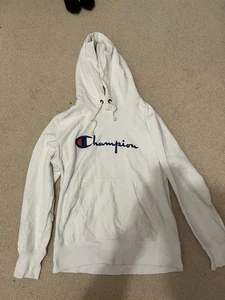 Champion Vintage Sudadera con Capucha Tejido Inverso Grande Para Hombre Blanca Lisa - Imagen 1 de 3