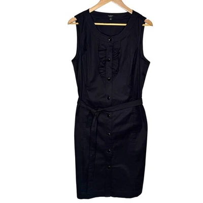 Vestido Camisa Talbots Talla 16 Sin Mangas Volantes Frontales Negro Abotonada  Foto 1 de 4