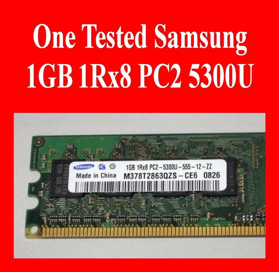 Tested Samsung 1GB 1Rx8 PC2-5300U-555-12 Desktop Memory Stick 240 Pins - Image 1 of 1