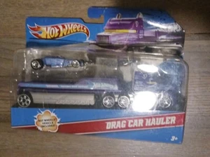 Camion trasporto Hot Wheels 2010 DRAG CAR Hauler viola con veicolo scatola aperta - Foto 1 di 3