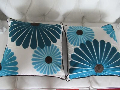 2 Декоративный 17 дюймов квадратный цветок подушка - синий коричневый аква белый 60 мод - Изображение 1 из 4