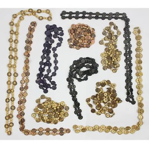 Set 10x Halskette Holz Perlen Murmeln Ringe naturfarben Kette - Bild 1 von 2