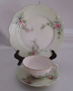 Haviland Limoges France Three Piece Luncheon Set Pink & Red Roses Spray H.P. - Picture 1 of 14