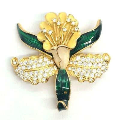 DE COLECCIÓN BROCHE ESMALTE IRIS PIN PEDRERÍA AMARILLO VERDE TONO ORO FLOR GRANDE Foto 1 de 4