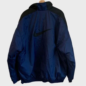 Chaqueta Parka Vintage Años 90 Nike Azul Marino y Negra Big Swoosh Logo 2XL XXL - Imagen 1 de 5