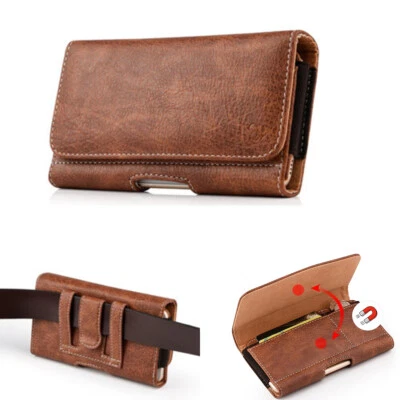 Horizontal Leather Cell Phone Pouch Wallet Case Holder Belt Clip Holster Cover - Image 1 of 4