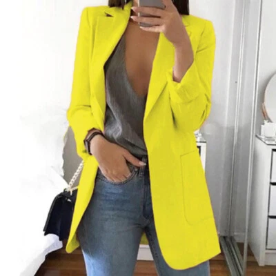 Women's Longline Blazer Suit Slim Ladies Coat Formal Jacket Slim Plus S-5XL - Image 1 of 4