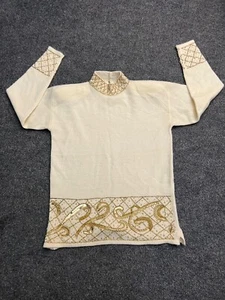 Vtg Cervelle Sweater Lambswool Rabbit Small Cream With Gold Accents - Picture 1 of 7