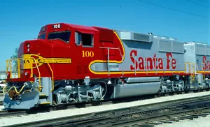 Original Railroad Slide: Santa Fe GP60M 100 BRAND NEW in 1990 (3/4 Roster View) - Picture 1 of 1