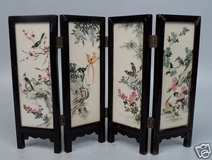 Small Vintage Chinese Table Screen - Watercolor Painting On Soapstone Panels VR - Picture 1 of 11