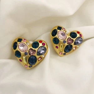 Oscar de la renta heart-shaped crystal color blocking ear clip - Picture 1 of 7