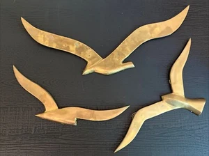 Vintage Set Of 3 Mid Century Modern Brass Flying Seagulls Wall Hangings - Picture 1 of 11