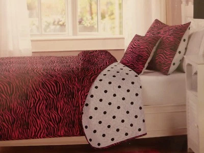 3 pc Kids Expressions Reversible Zebra Twin Quilt, Sham, & Deco Pillow Set NIP — 第 1/4 张图片