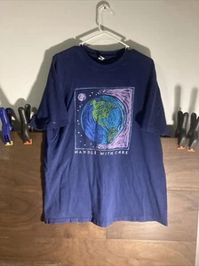 Vintage 80s 90s t shirt handle with care earth environmental nature tee Blue XL - Picture 1 of 10