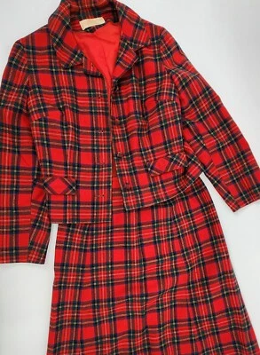 Conjunto de traje de lana a cuadros Pendleton vintage para mujer falda chaqueta talla 12 Foto 1 de 4