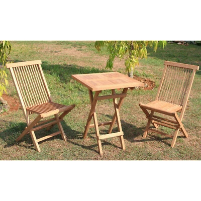 Teakholz 3tlg. Balkon-Set 2 x Klappsessel + Tisch 70x70cm aus Plantagenzucht - Bild 1 von 3