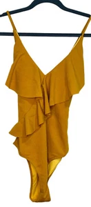 CUPSHE Golden Mustard Ruffled One Piece Swimsuit Bathing Suit NWT Size Large - Picture 1 of 7