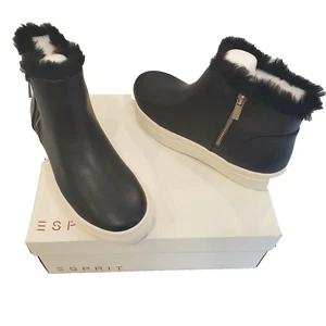 Esprit Shoes Black Size 8 High Top Womens Sneakers Zippered Lined Fur New - Picture 1 of 6