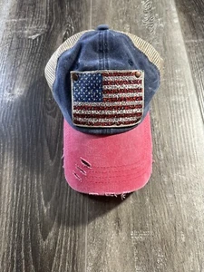 Nissi Caps Mesh Trucker Style Strapback Hat American Flag Womens - Picture 1 of 4