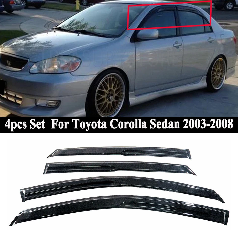 Para Toyota Corolla Sedán 2003-2008 JDM Mugen Estilo Ventana Viseras Sol Lluvia Protectores Foto 1 de 4