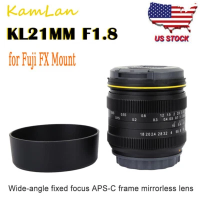 US KamLan 21mm F1.8 Wide Angle APS-C Manual Focus Lens for Fuji FX Mount Camera - Image 1 of 4