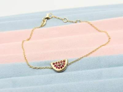 Браслет с брелоками из желтого золота 18 карат с шпинелью и черными бриллиантами арбуз изменяемого размера - Изображение 1 из 4