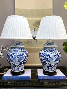 Oriental Chinese Ceramic Table Lamp Phoenix Design & Shade 64cm Jar Lamp Single - Picture 1 of 12