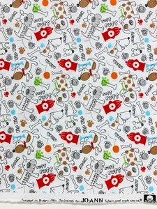 Dog Fabric Paw Prints Fire Hydrants Bones Joann's Fabrics White Red Green Cotton - Picture 1 of 4